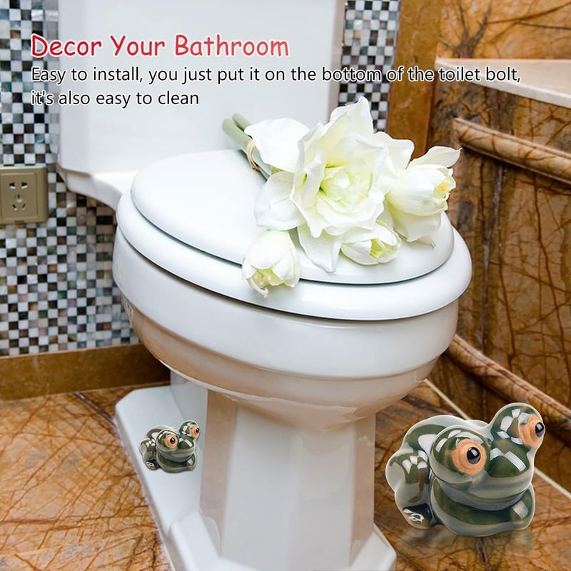WSDMAVIS 2Pcs Funny Frog Toilet Bolt Caps Decorative Cute Frog Covers Aquarium Fish Tank Decoration Ceramic Big Eyes Frog Toilet Bolt Screws Covers for Bathroom Décor - Image 3